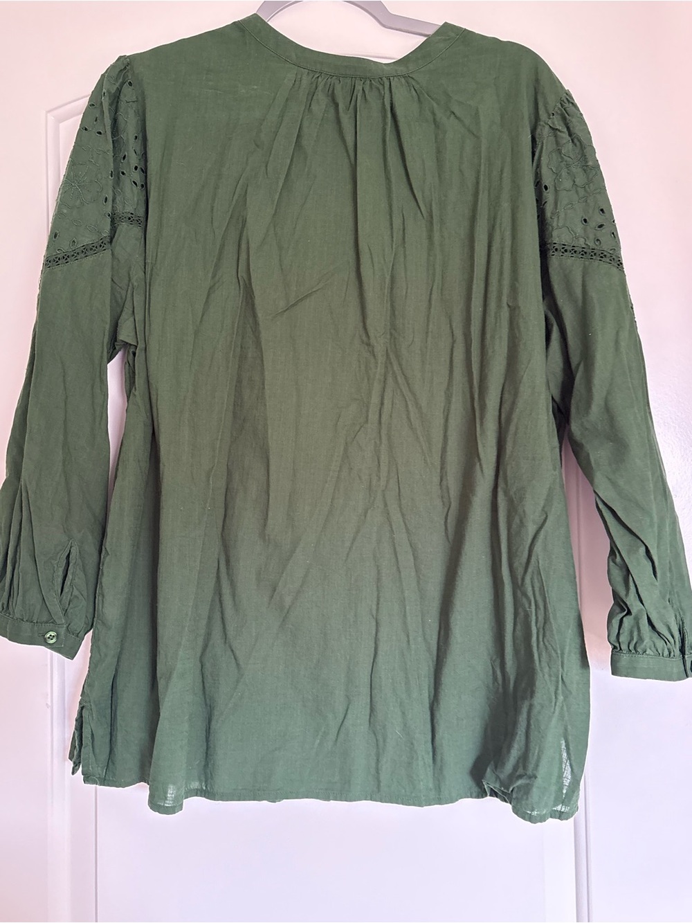 Lane Bryant Olive Green Button-Front Eyelet Blouse - Picture 4 of 5